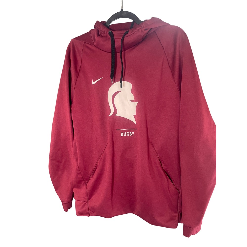 Nike Dri-FIT Rugby Spartan Hoodie Mens Large Maroon Burgundy Performance Fleece